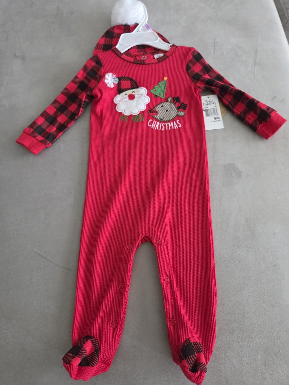 Carter's Red Christmas Santa & Reindeer Footed One-Piece